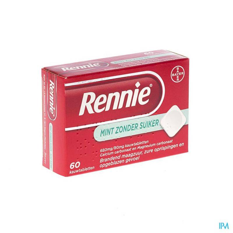 Rennie Mint Zonder Suiker 60 Kauwtabletten