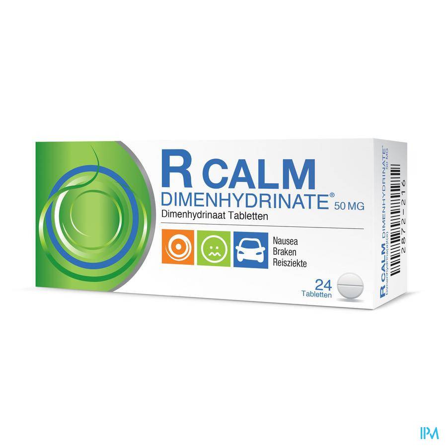 R Calm Dimenhydrinate Misselijkheid/ Braken/ Reisziekte 24 Tabletten