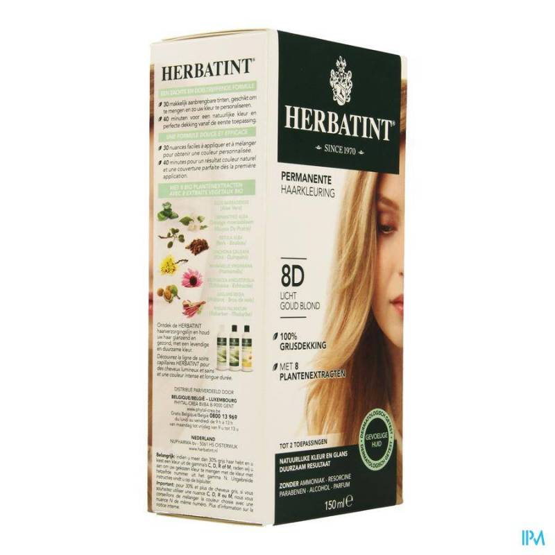 Herbatint 8D Permanente Haarkleuring - Licht Goud-Blond 150ml
