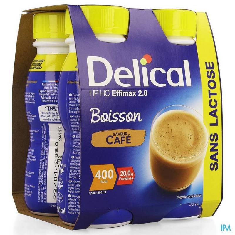 Delical HP-HC Effimax 2.0 Drink Zonder Lactose Koffie 4x200ml