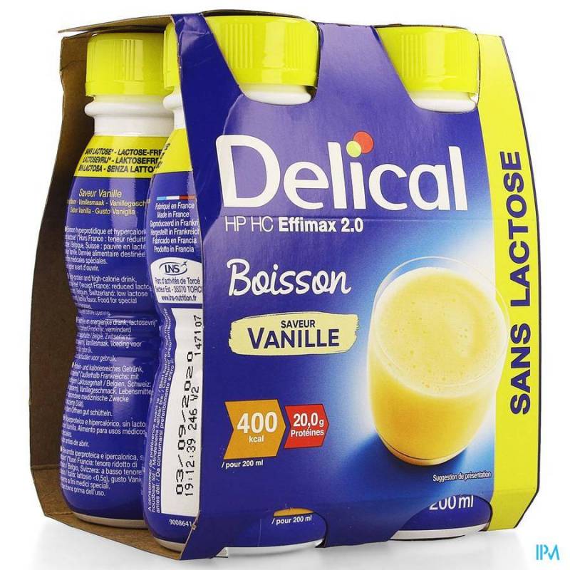 Delical HP-HC Effimax 2.0 Drink Zonder Lactose Vanille 4x200ml
