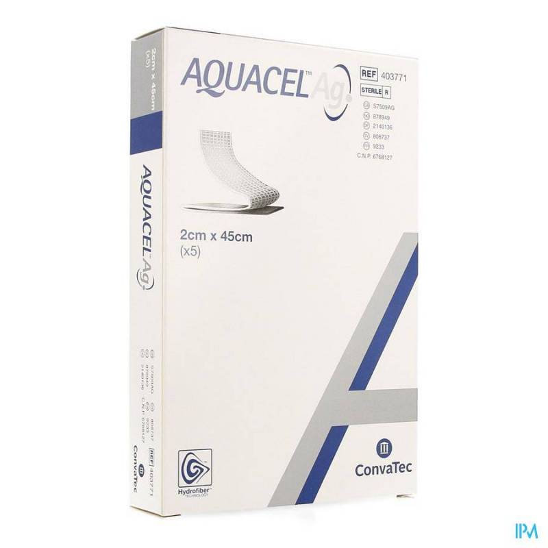 Aquacel Ag Verb Hydrofiber+versterking 2x45cm 5