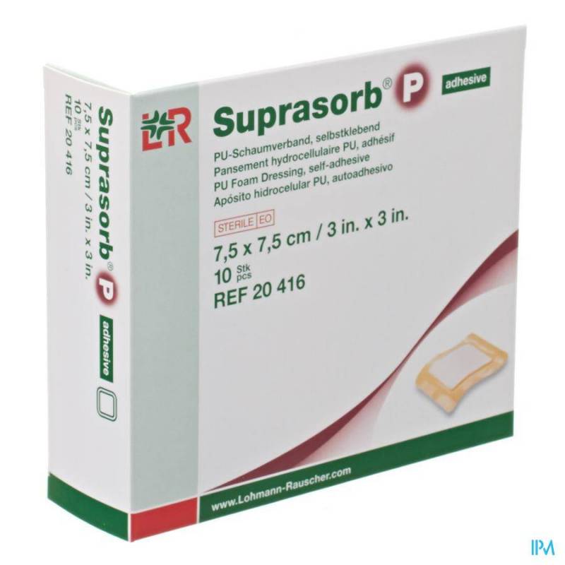 SUPRASORB P MOUSSE PU ADH WCL 7,5X 7,5CM 10 20416