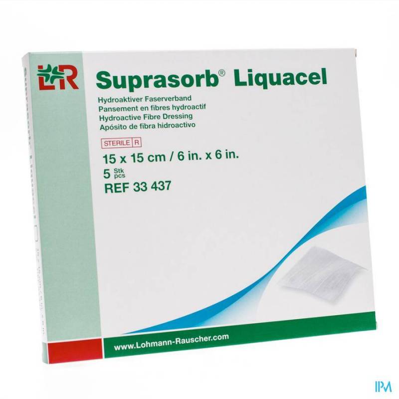 SUPRASORB LIQUACEL PANS FIBRES HYDROACT.15X15CM 5