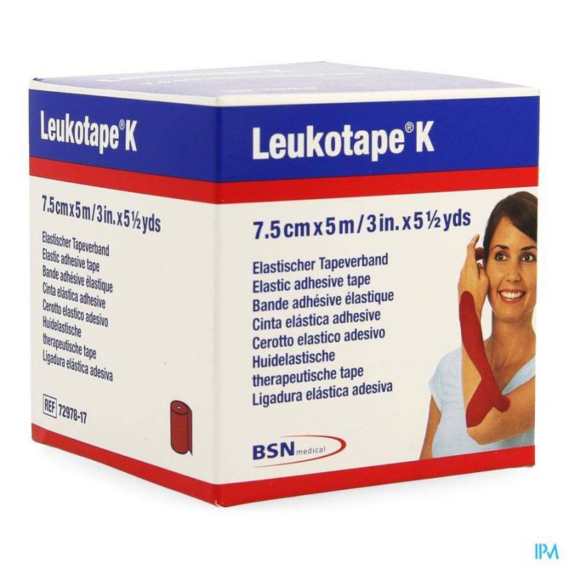 Leukotape K Kleefwindel Elast Rood 7,5cmx5m 1
