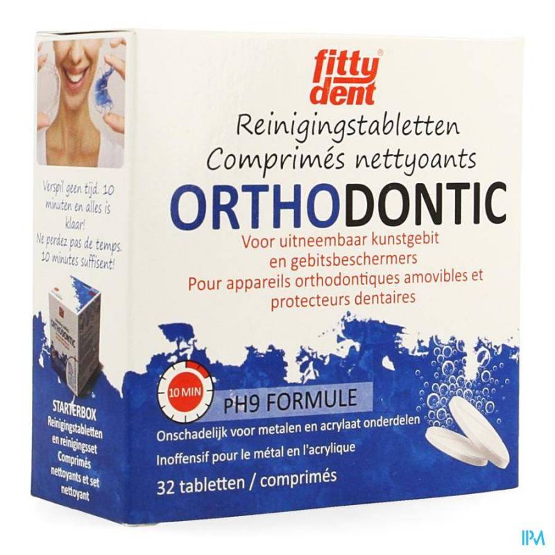 Fittydent Orthodontic Reiniging Kunstgebit/ Gebitsbeschermers 32 Bruistabletten