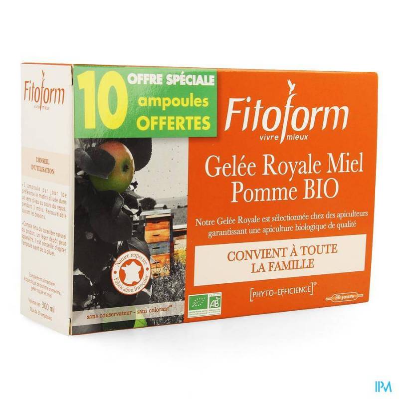 GELEE ROYALE BIO MIEL-FRUCTOSE AMP 20+10 FITOFORM