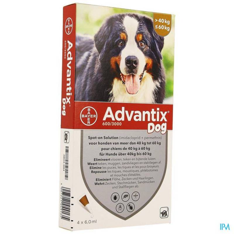 ADVANTIX DOG SPOT-ON Oplossing HOND 40-60KG PIPET 4X6ML
