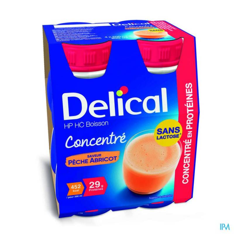 DELICAL HP HC BOISSON CONC. PECHE ABRICOT 4X200ML