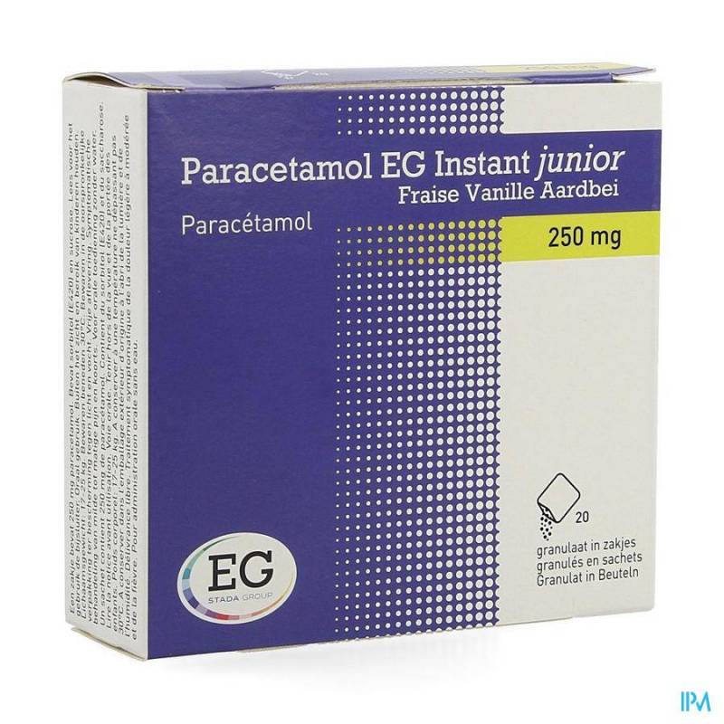 Paracetamol EG Instant Junior Vanille/Aardbei 250mg 20 Zakjes