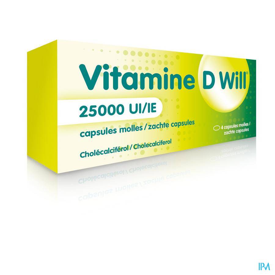 Vitamine D Will 25000IE 4 Zachte Capsules