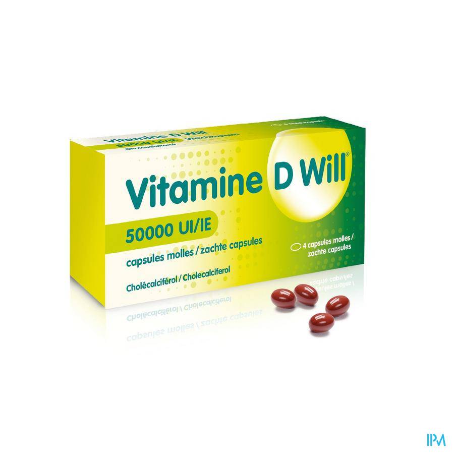 Vitamine D Will 50000IE | 4 Zachte Capsules