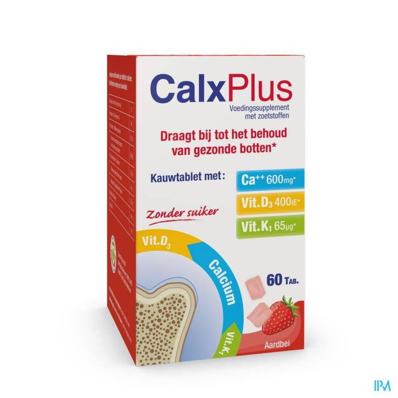 CALXPLUS AARDBEI KAUWTABL 60