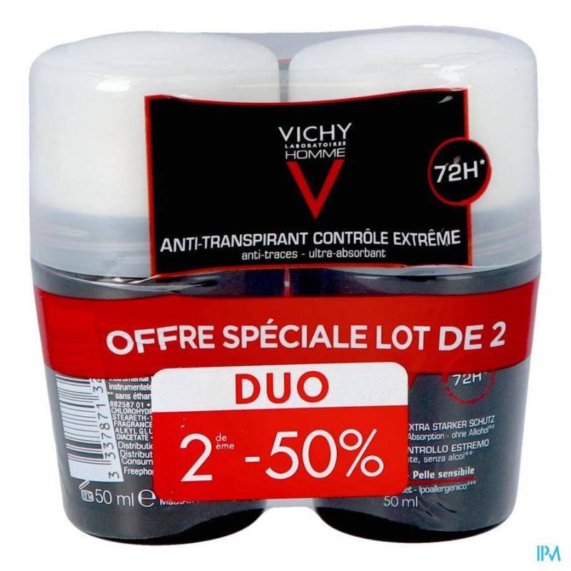 Vichy Homme Deodorant Roller 72y (hevig zweten) | Duo 2x50ml