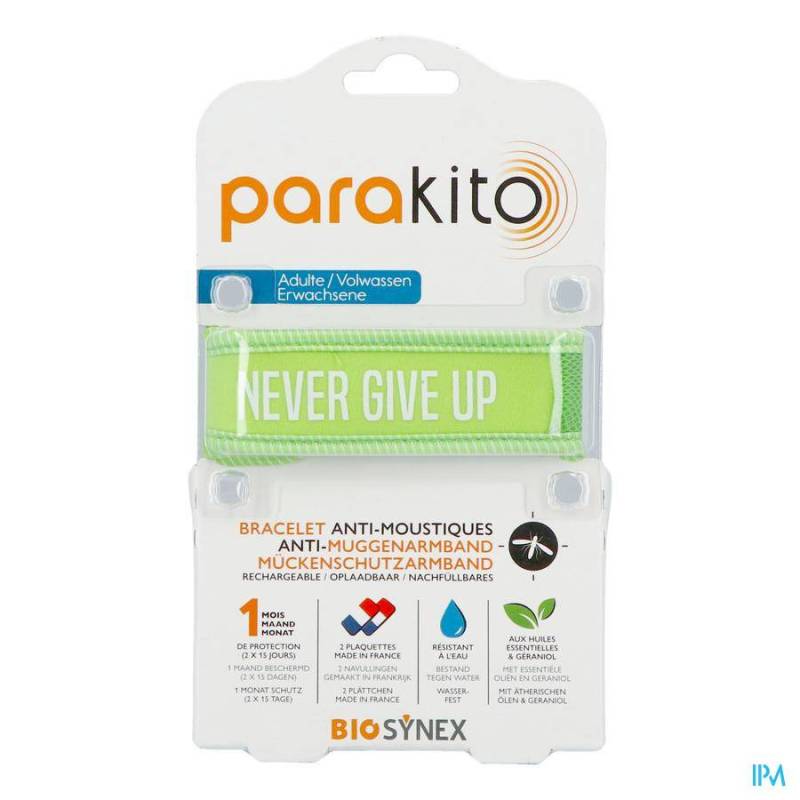 PARA\'KITO ARMBAND VOLWASSEN NEVER GIVE UP GROEN