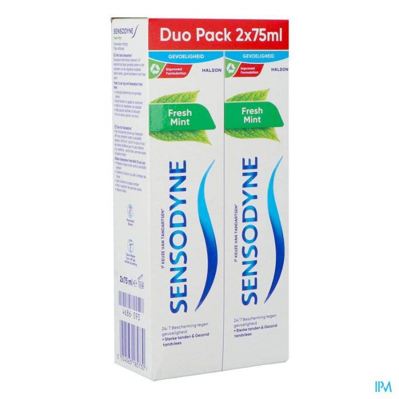 SENSODYNE FRESH MINT DENTIFRICE TUBE 2X75ML