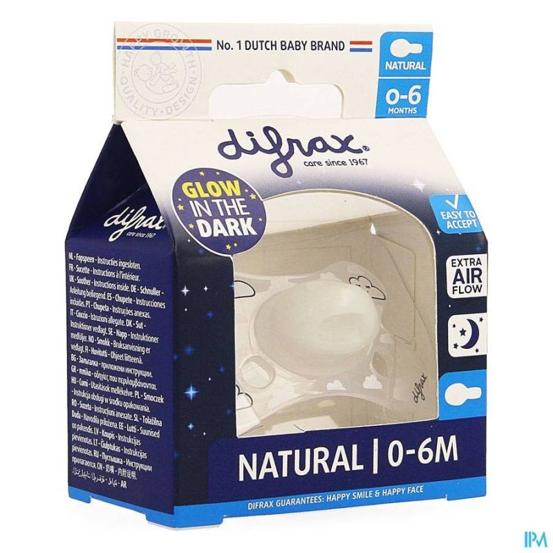 Difrax Fopspeen Natural Glow In The Dark 0-6M 1 Stuk