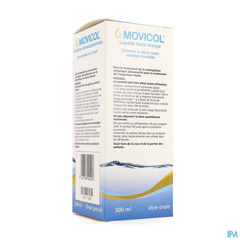 MOVICOL LIQUIDE GOUT ORANGE SOL DIL BUVABLE 500 ML