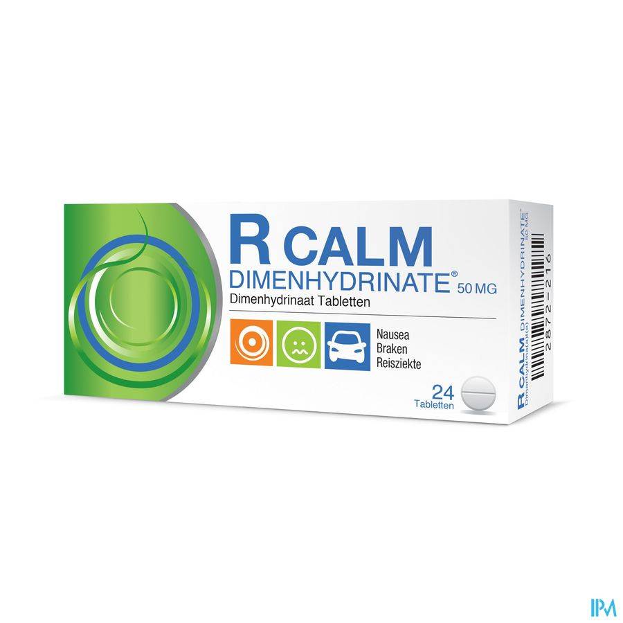 R Calm Dimenhydrinate Misselijkheid/ Braken/ Reisziekte 24 Tabletten