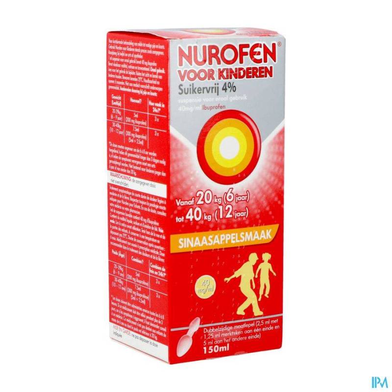 NUROFEN ENFANT ORANGE 4% SUSP SANS SUCRE 150 ML