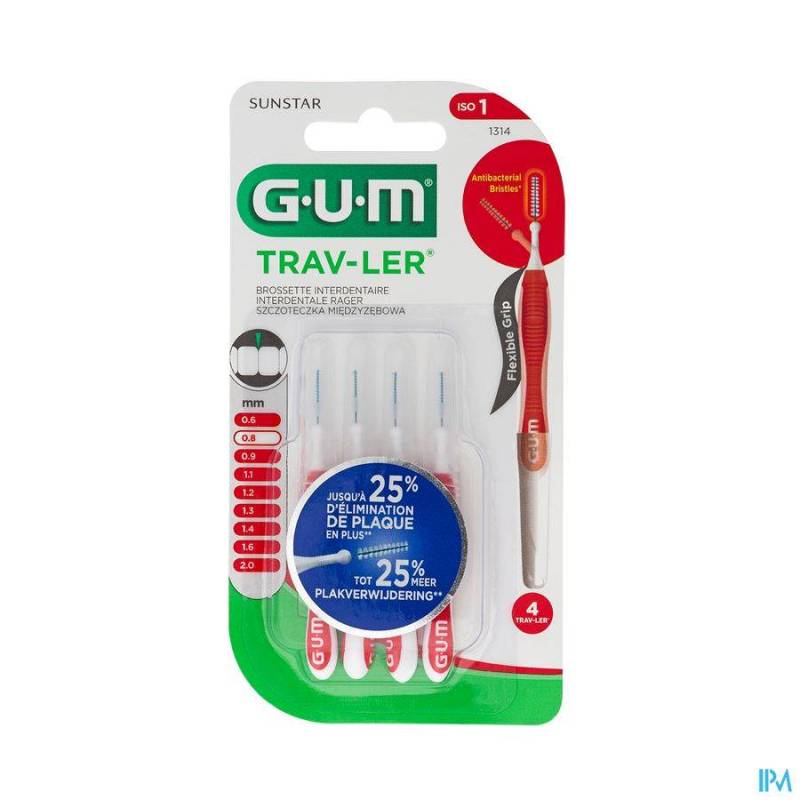 Gum Travler Interdentale Borstel 0,8mm 4 Stuks