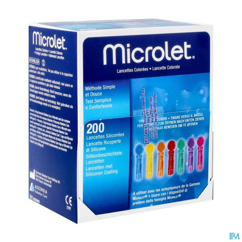 BAYER MICROLET LANCETTES STER COULEUR 200