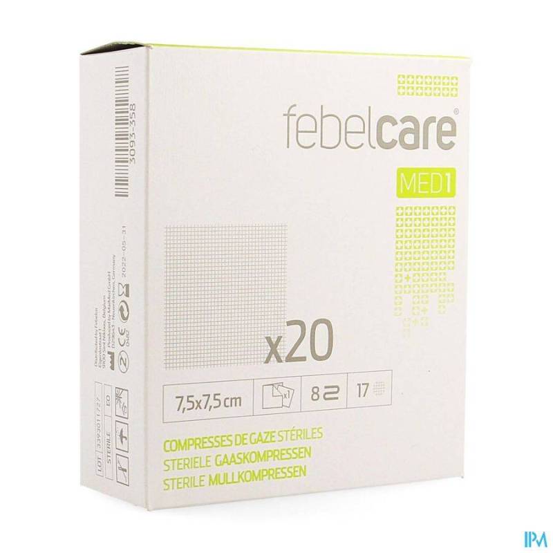 FEBELCARE COMPRESSE GAZE STERILE 7,5X 7,5CM 20X1