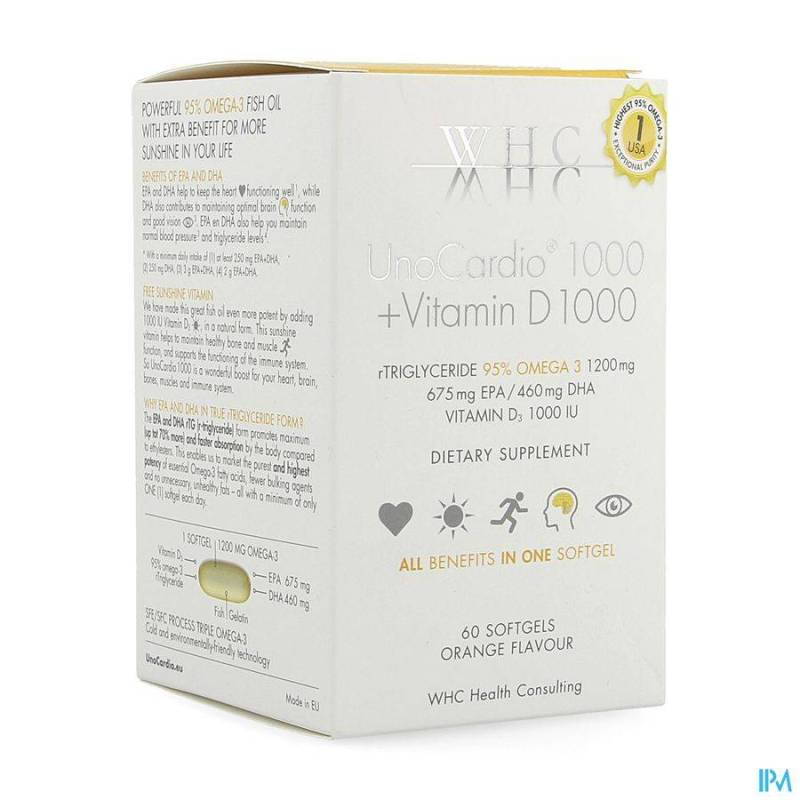 Unocardio 1000 + Vit D 1000 Softgels 60