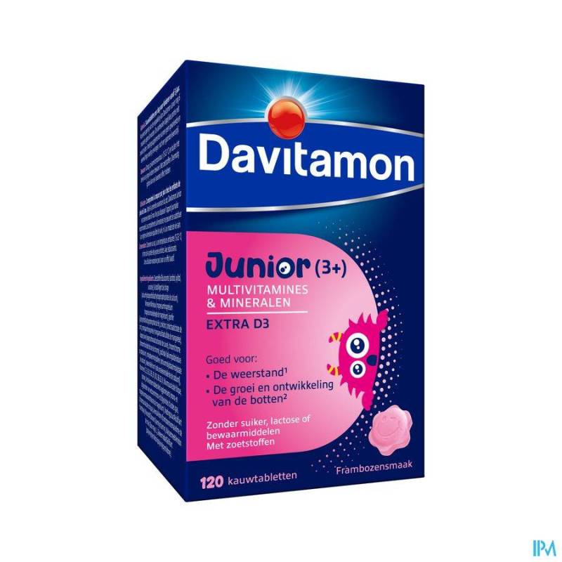 Davitamon Junior Multivitaminen Extra D3 Framboos 120 Tabletten