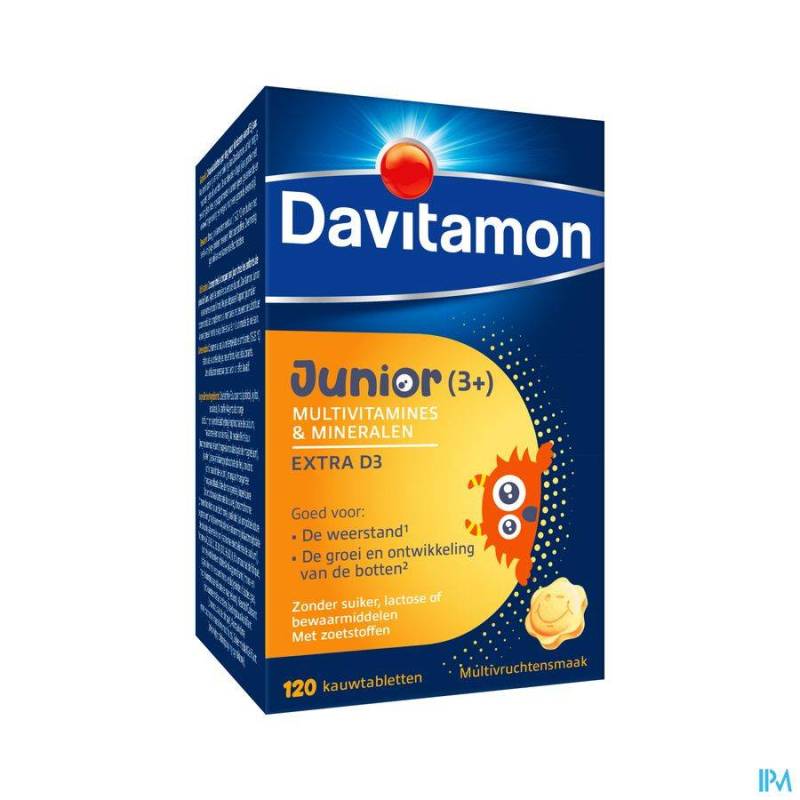 Davitamon Junior Multivitaminen Extra D3 Multivruchten 120 Tabletten