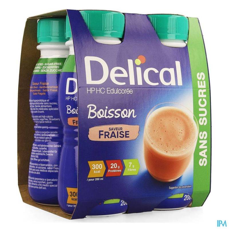 DELICAL BOISSON HP-HC S/SUCRE FRAISE 4X200ML