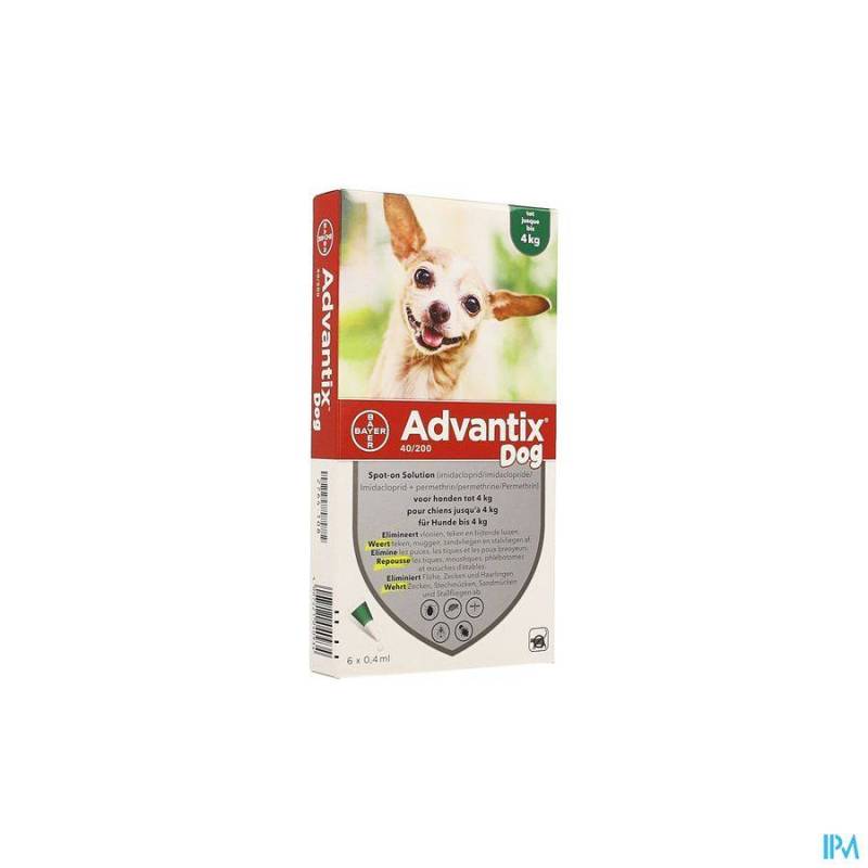 ADVANTIX 40/ 200 CHIENS < 4KG FL 6X0,4ML