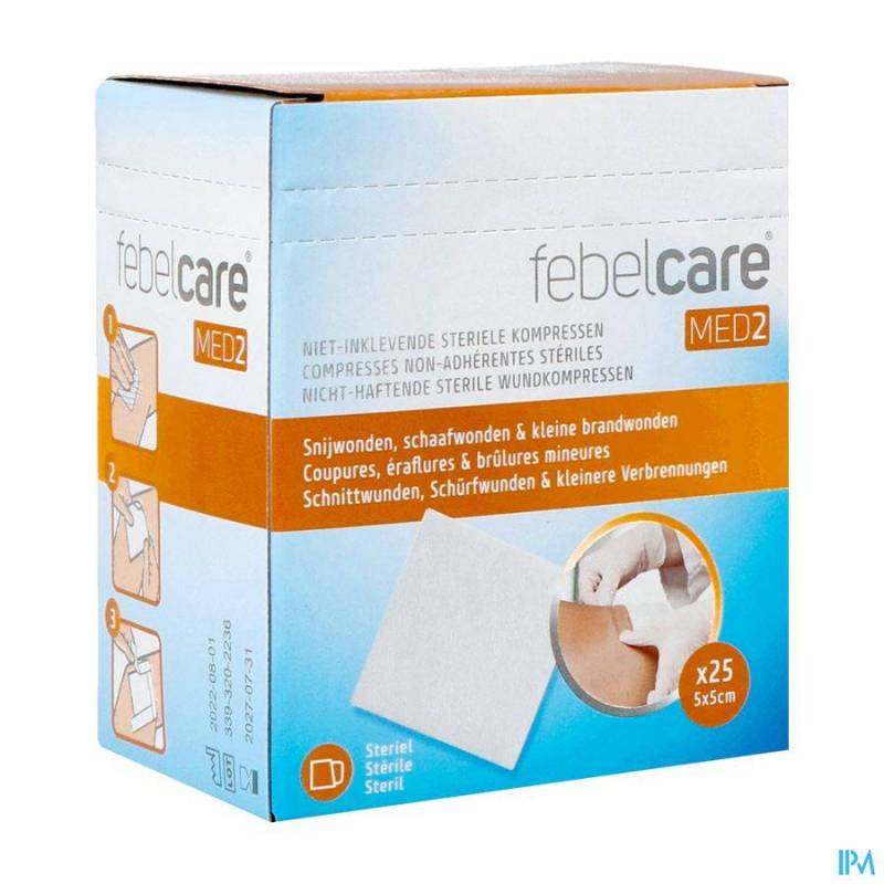 FEBELCARE MED2 COMPR.N/ADH. STER. 5,0X 5,0CM 25X1