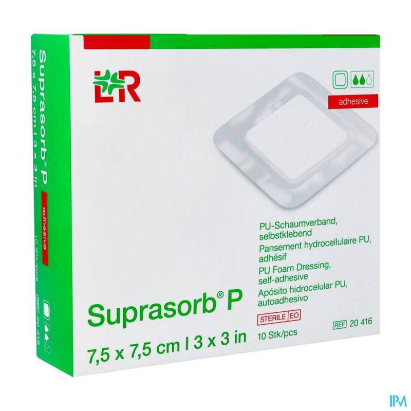 SUPRASORB P MOUSSE PU ADH WCL 7,5X 7,5CM 10 20416