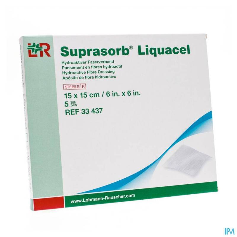 SUPRASORB LIQUACEL PANS FIBRES HYDROACT.15X15CM 5