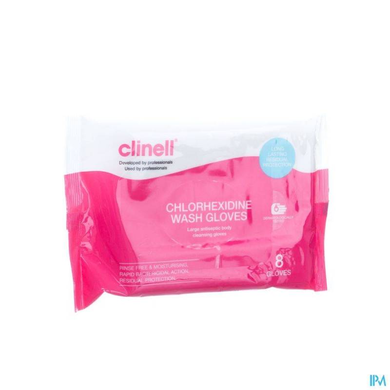 CLINELL GANT TOILETTE 2% CHLORHEXYDINE 8