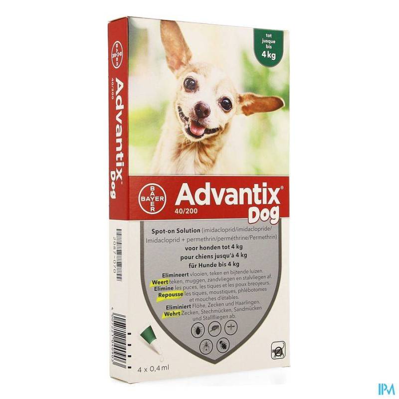 ADVANTIX 40/ 200 CHIENS < 4KG FL 4X0,4ML