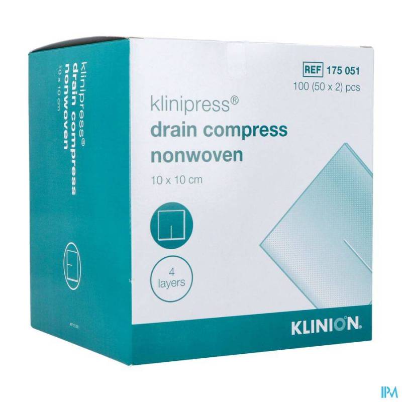 KLINION NW DRAINCOMPRES 10X10CM 4 PLIS 175051 50X2