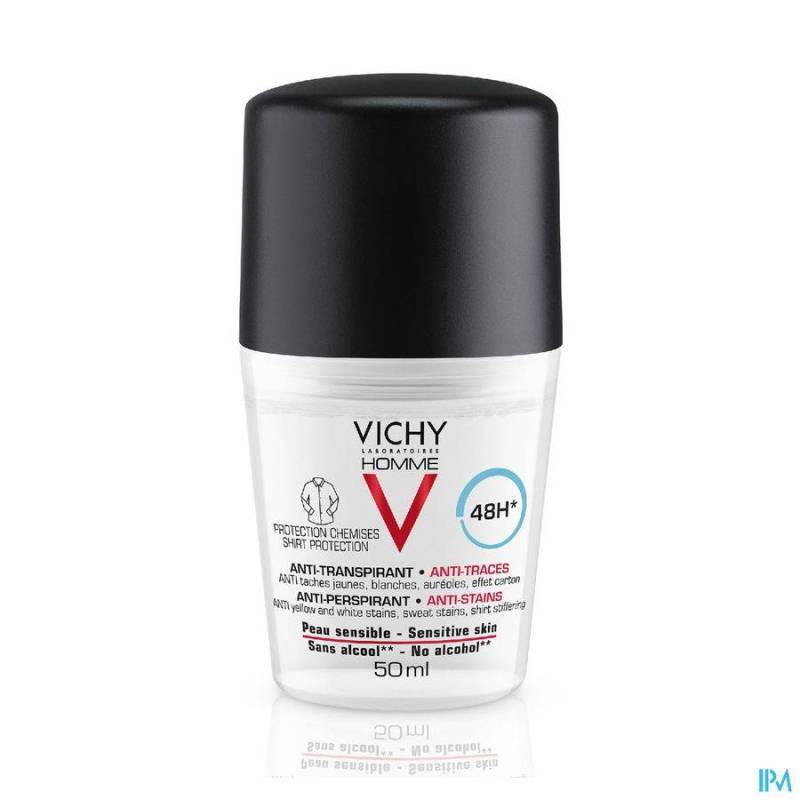 Vichy Homme Deodorant Roller Anti-Transpirant Tegen Vlekken 48 Uren 50ml