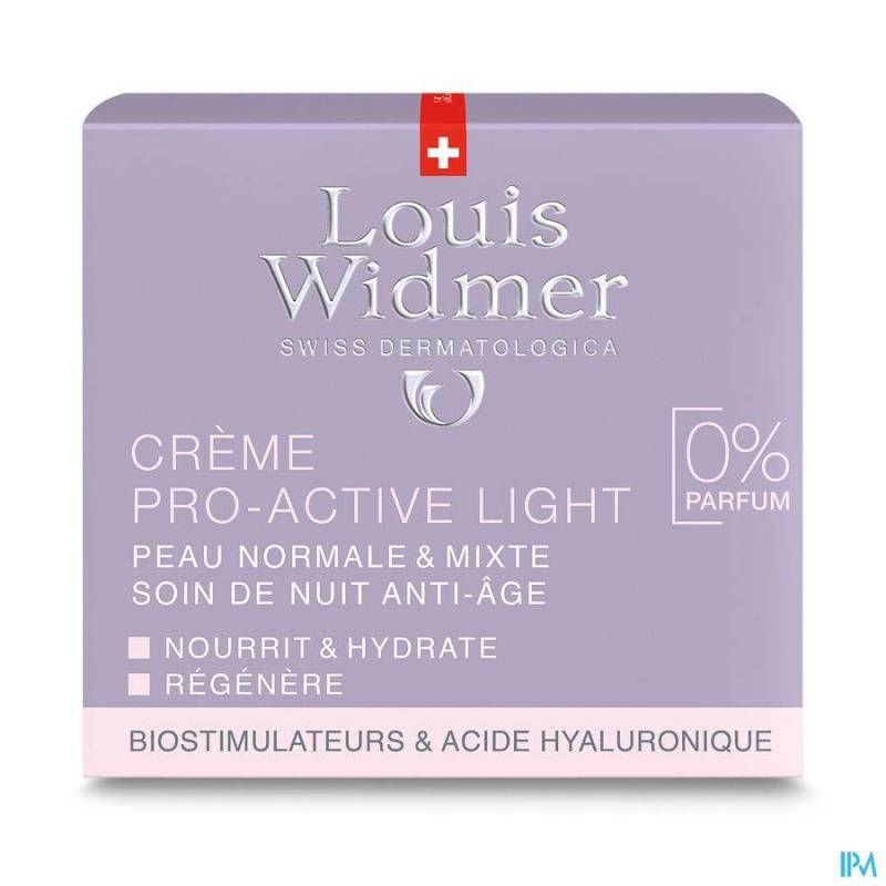 Louis Widmer Pro-Active Light Nachtcrème Zonder Parfum 50ml