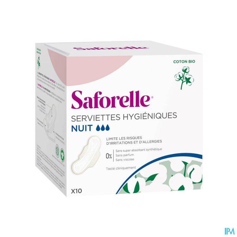 Saforelle Coton BIO Maandverbanden Nacht 10 Stuks