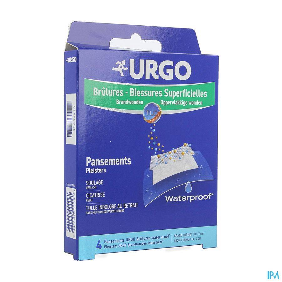 URGO BRULURES SUPERFICIELLES WTP PANSEMENT10X7CM 4