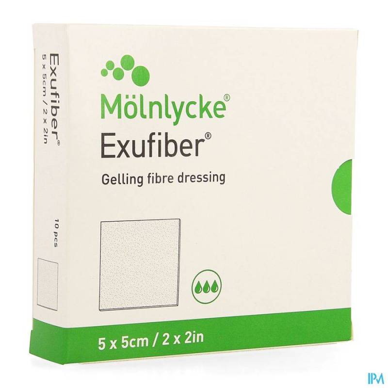 EXUFIBER GELLING FIBRE DRESSING 5 X 5CM 10