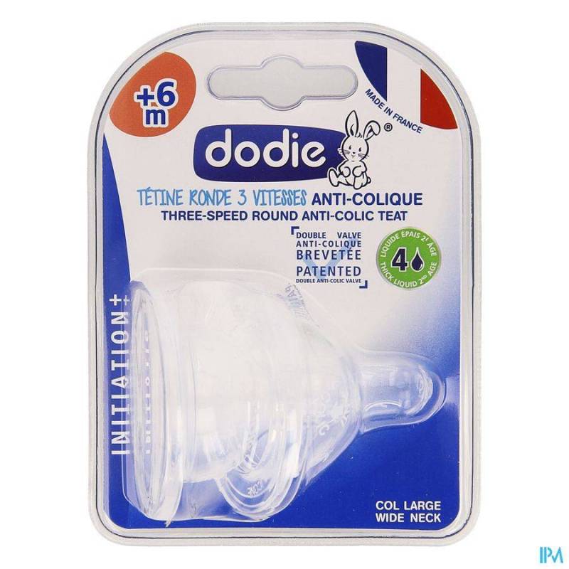 Dodie Initiation+ Anti-Koliek Speen 6M+ / 3 Snelheden / Debiet 4 / 2 Stuks