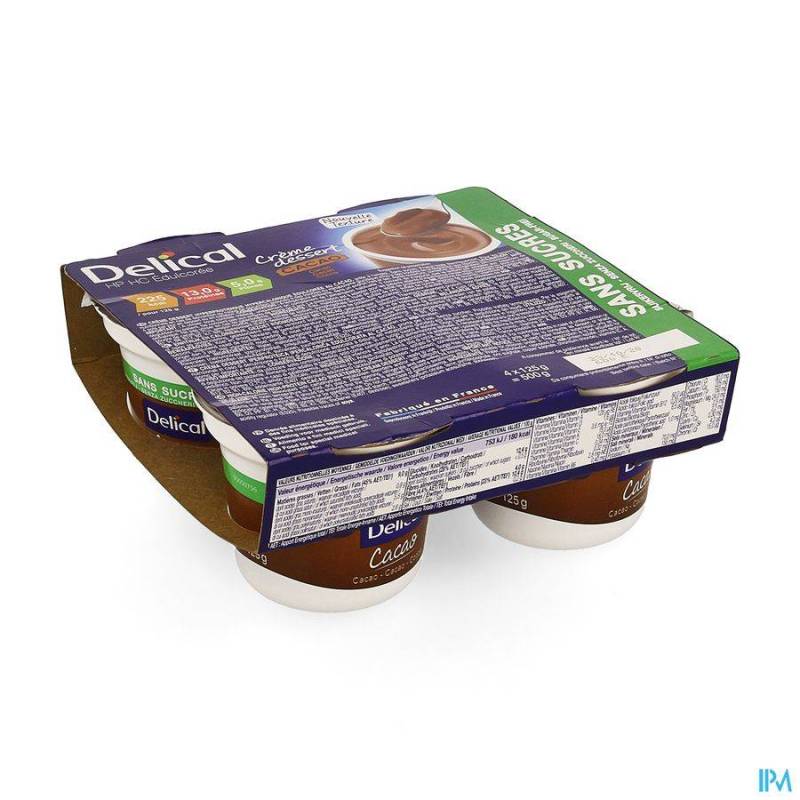 Delical HP-HC Dessertcrème Zonder Suiker Cacao 4x124g