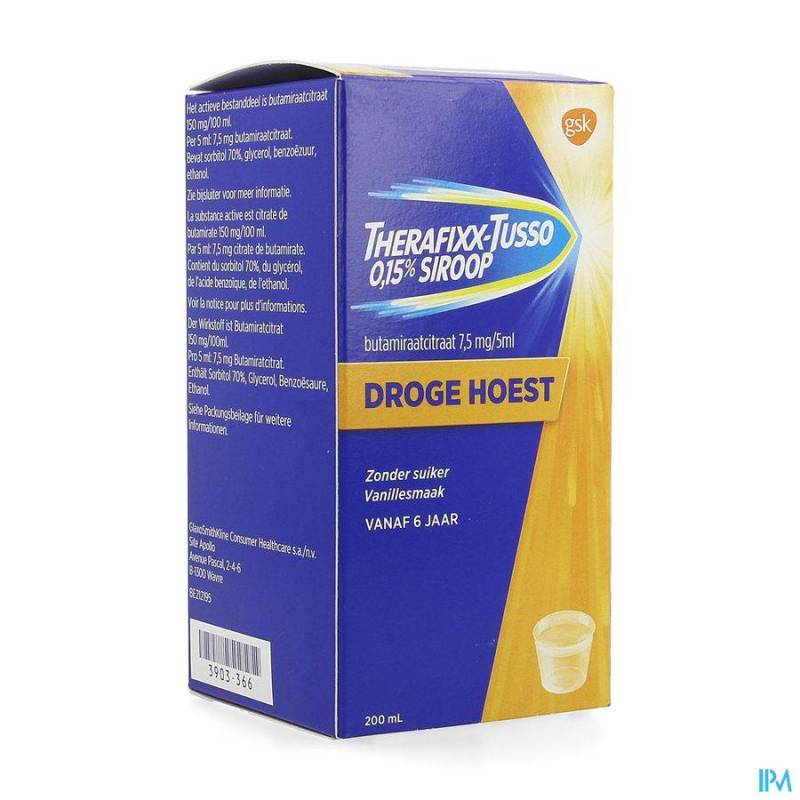 Therafixx-tusso 0,15% Siroop Droge Hoest 200ml