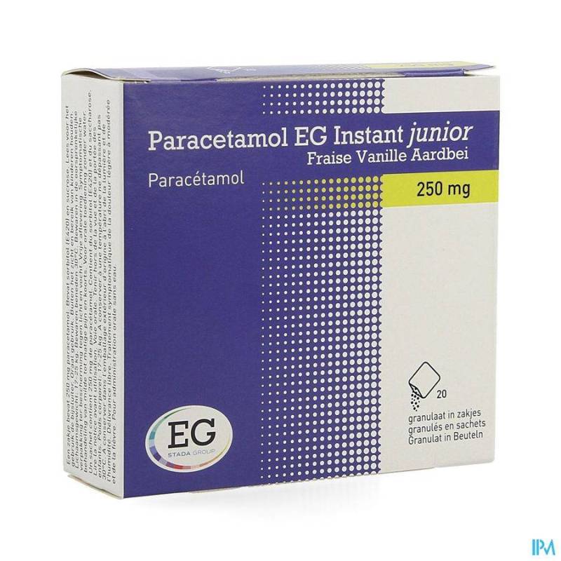 Paracetamol EG Instant Junior Vanille/Aardbei 250mg 20 Zakjes