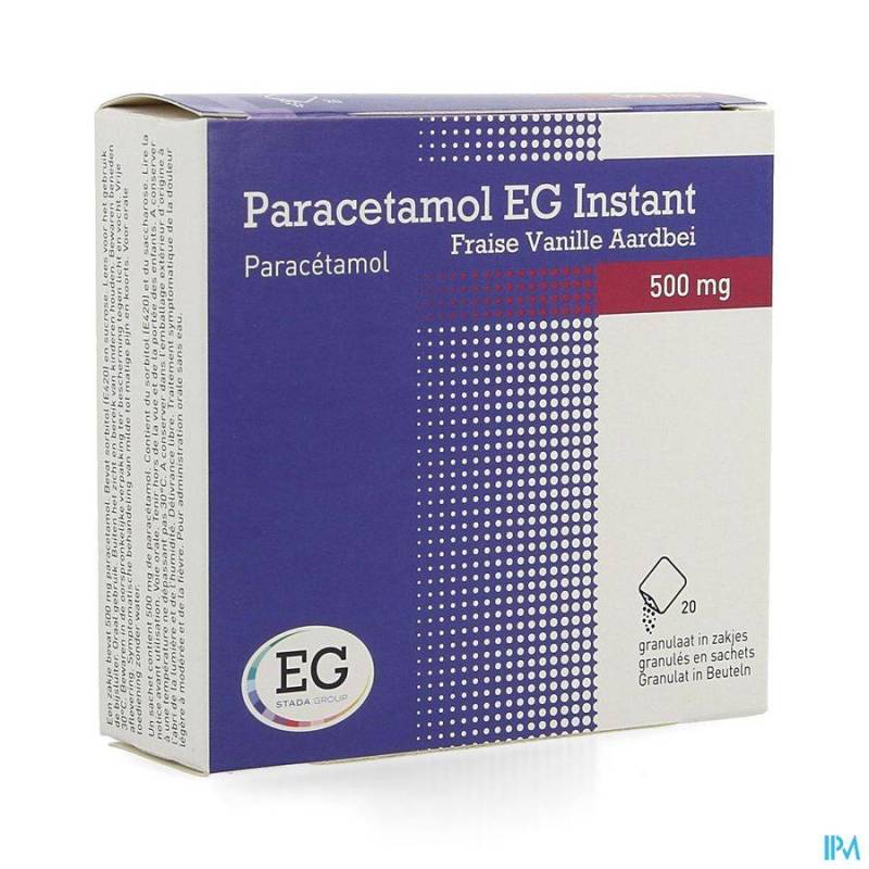 PARACETAMOL EG INST.500MG VANIL-AARDBEI ZAKJE 20