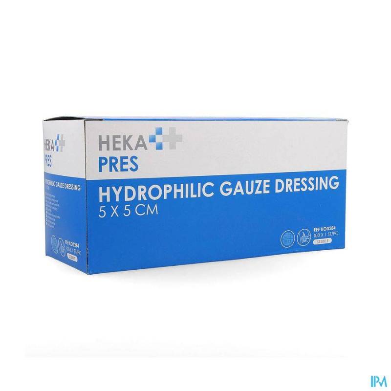 HEKAPRES GAASKOMPR.HYDROF. 5X 5CM STER. 12L 1X100