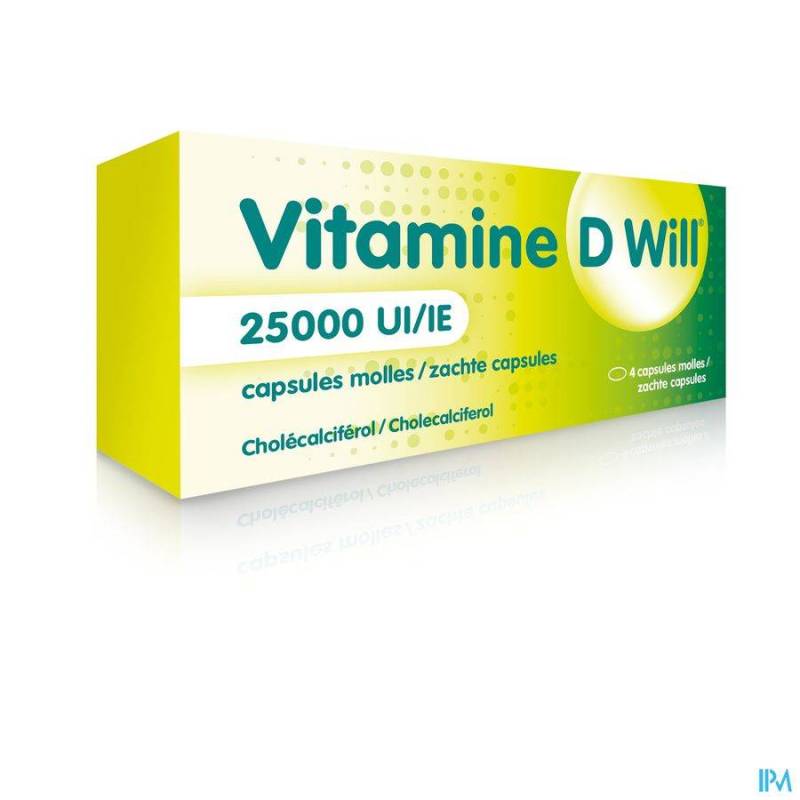 Vitamine D Will 25000IE 4 Zachte Capsules